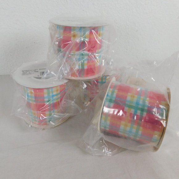 Lion Ribbon Other - Pink Multicolor Plaid Ribbon Lot of 4 Lion Brand Gazette Spring 2.625" x 10 Yds